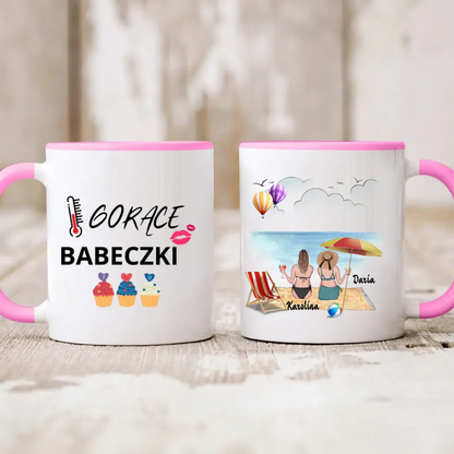 Kubek personalizowany dla przyjaciółek GORĄCE BABECZKI | wakacyjny motyw z plażą #42