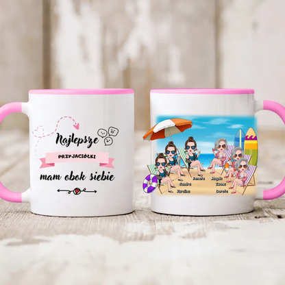 Kubek personalizowany dla przyjaciółek | wakacyjny motyw z deskami surfingowymi #P30