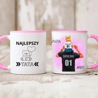 Kubek personalizowany dla taty i dziecka SUPER DAD SUPER BABY | rodzinny motyw #2