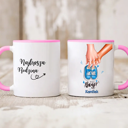 Kubek personalizowany na narodziny chłopca IT'S A BOY | motyw z bucikami #P6