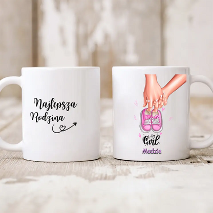 Kubek personalizowan na narodziny dziewczynki IT'S A GIRL | motyw z bucikami #P7