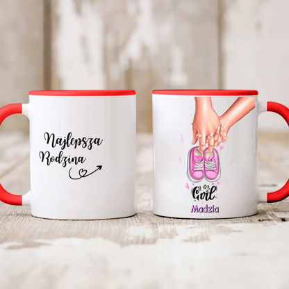 Kubek personalizowan na narodziny dziewczynki IT'S A GIRL | motyw z bucikami #P7