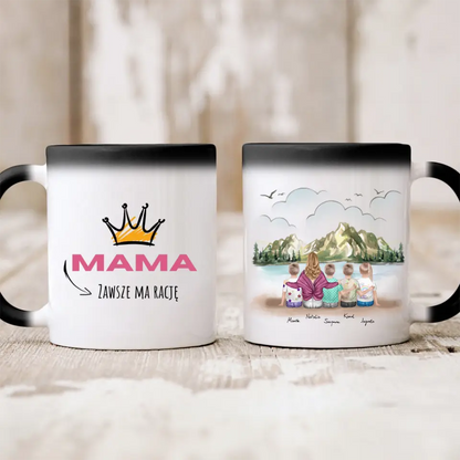 Kubek personalizowany dla mamy z dziećmi MAMA ZAWSZE MA RACJE | motyw z górami #14