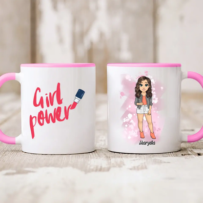 Kubek personalizowany dla kobiety | motyw z dziewczyną w kurtce #18