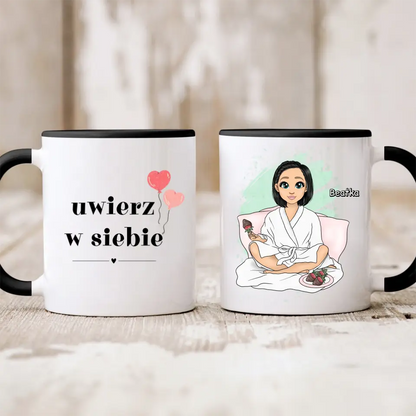 Kubek personalizowany dla kobiety PRACA JEST WAŻNA ALE KAWA WAŻNIEJSZA | motyw dla kawosza #32