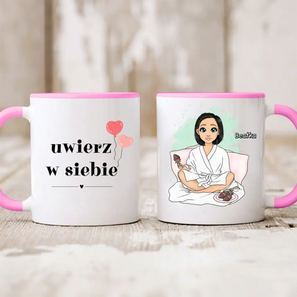 Kubek personalizowany dla kobiety PRACA JEST WAŻNA ALE KAWA WAŻNIEJSZA | motyw dla kawosza #32