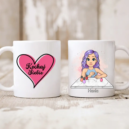 Kubek personalizowany dla stylistki paznokci KOCHAJ SIEBIE | z personalizacją imienia #1