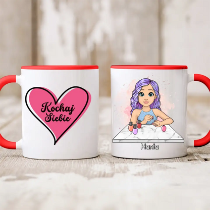 Kubek personalizowany dla stylistki paznokci KOCHAJ SIEBIE | z personalizacją imienia #1