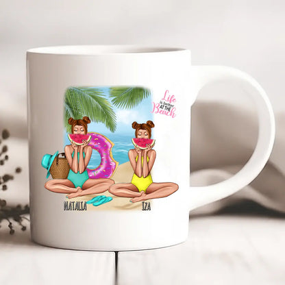 Kubek personalizowany dla przyjaciółek LIFE IS BETTER AT THE BEACH | wakacyjny motyw plażowy #P28