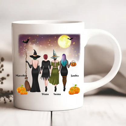 Halloweenowy kubek personalizowany dla przyjaciółek | motyw z wiedźmami