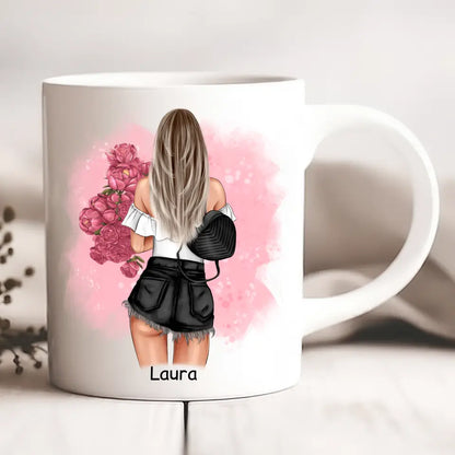Kubek personalizowany dla kobiety | motyw z bukietem #1