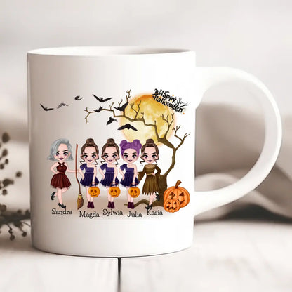 Halloweenowy kubek personalizowany dla przyjaciółek | motyw z wiedżmami i personalizacją imion #H1