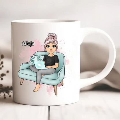 Kubek personalizowany dla kobiety | motyw z kobietą z laptopem #19