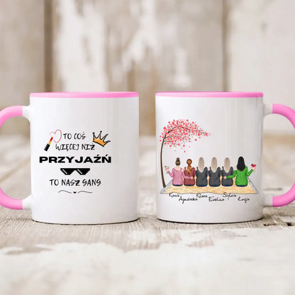 Kubek personalizowany dla przyjaciółek | motyw z kobietami pod drzewem z personalizacją imion #222