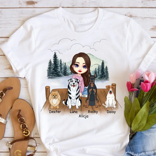 Koszulka ze zwierzakiem - kobieta + max. 1-4 psy - Personalizowana #P55
