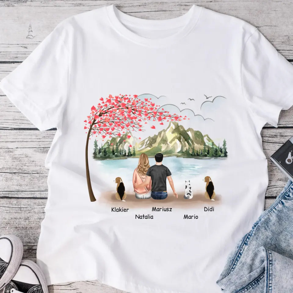 Koszulka dla par z pupilem + max. 1-3 koty/psy | Prezent dla chłopaka i dziewczyny - Personalizowany #P37
