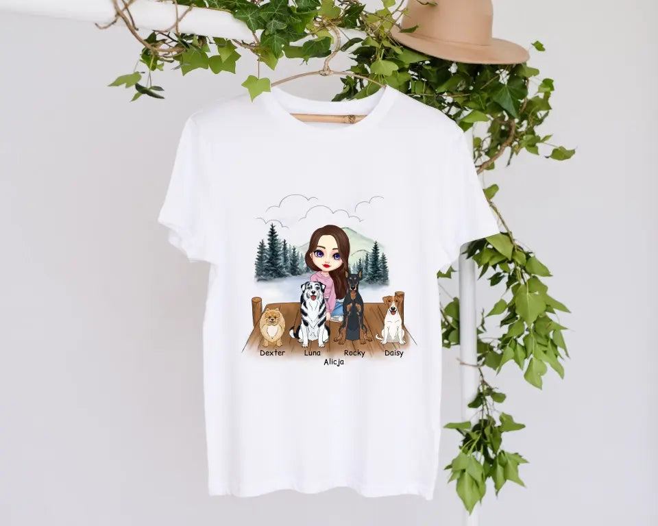 Koszulka ze zwierzakiem - kobieta + max. 1-4 psy - Personalizowana #P55