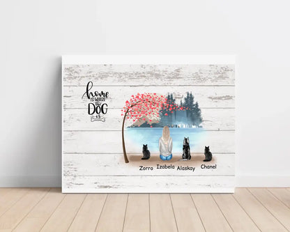 Obraz personalizowany dla właścicieli psów HOME IS WHERE THE DOG IS | motyw z jeziorem #2