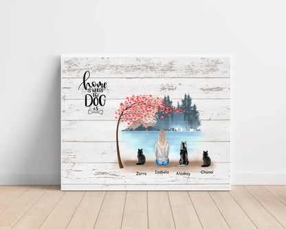 Obraz personalizowany dla właścicieli psów HOME IS WHERE THE DOG IS | motyw z jeziorem #2