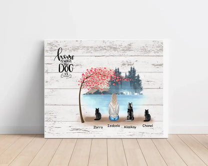 Obraz personalizowany dla właścicieli psów HOME IS WHERE THE DOG IS | motyw z jeziorem #2