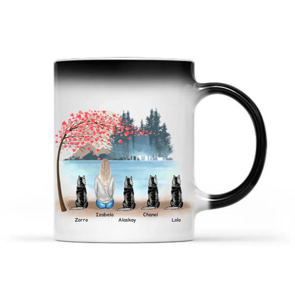 Kubek personalizowany dla właścicielki psów | motyw z jeziorem i personalizacją imion #6