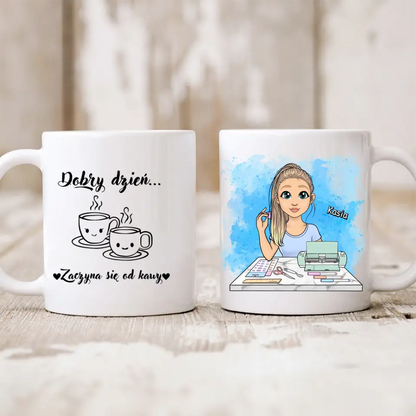 Kubek personalizowany dla kobiety | motyw z rękodzielniczką #72