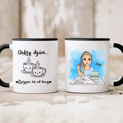 Kubek personalizowany dla kobiety | motyw z rękodzielniczką #72