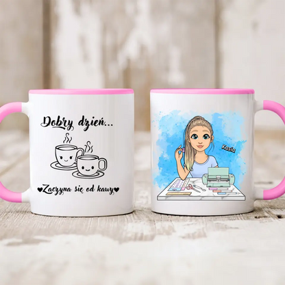 Kubek personalizowany dla kobiety | motyw z rękodzielniczką #72