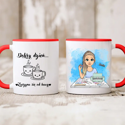 Kubek personalizowany dla kobiety | motyw z rękodzielniczką #72