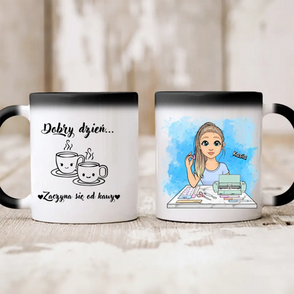 Kubek personalizowany dla kobiety | motyw z rękodzielniczką #72