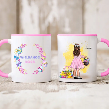 Wielkanocny kubek personalizowany dla dziewczynki | motyw z koszykiem wielkanocnym #2