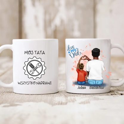Kubek personalizowany dla taty i syna LOVE MY DAD | z personalizacją imion #P29