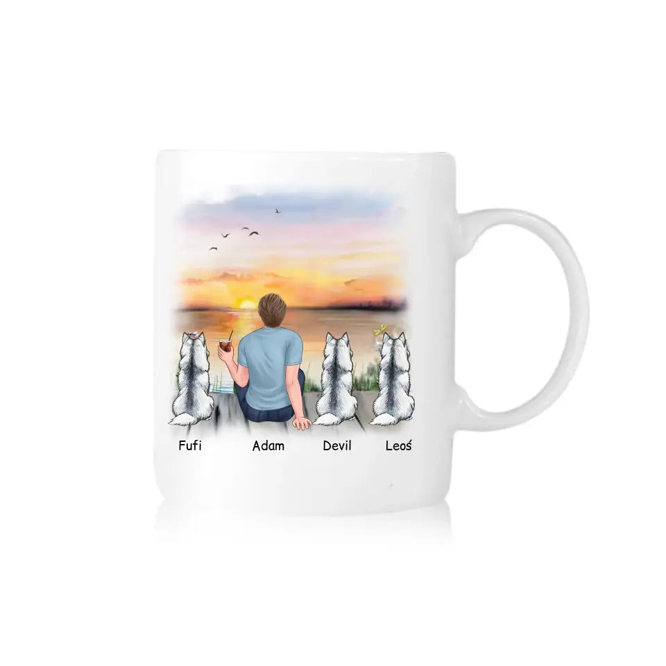 Kubek z psem personalizowany od 1-3 pupili + mężczyzna #5