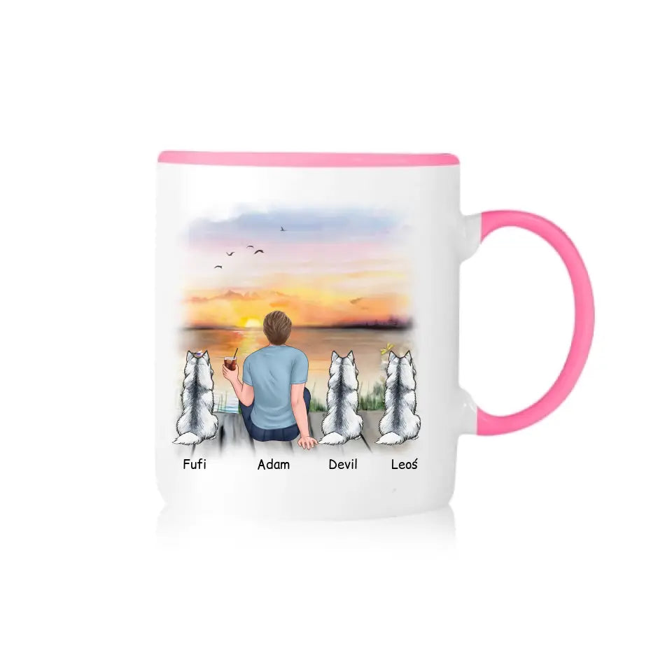 Kubek z psem personalizowany od 1-3 pupili + mężczyzna #5