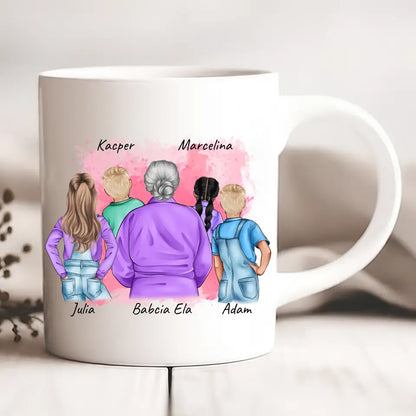 Kubek personalizowany dla babci z wnukami | rodzinny motyw #33
