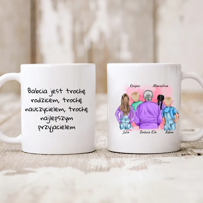 Kubek personalizowany dla babci z wnukami | rodzinny motyw #33