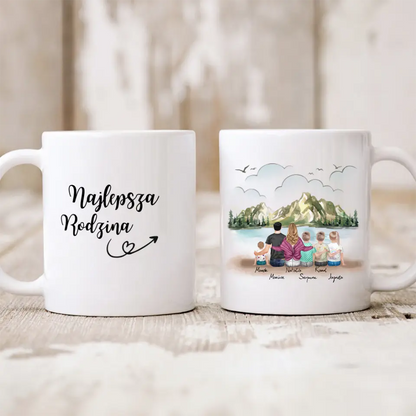 Kubek personalizowany dla rodziców z dziećmi | motyw z jeziorem