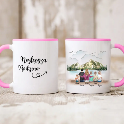Kubek personalizowany dla rodziców z dziećmi | motyw z jeziorem