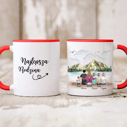 Kubek personalizowany dla rodziców z dziećmi | motyw z jeziorem