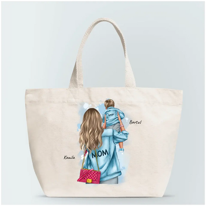 Torba personalizowana dla mamy i syna MOM, BABY | rodzinny motyw #1
