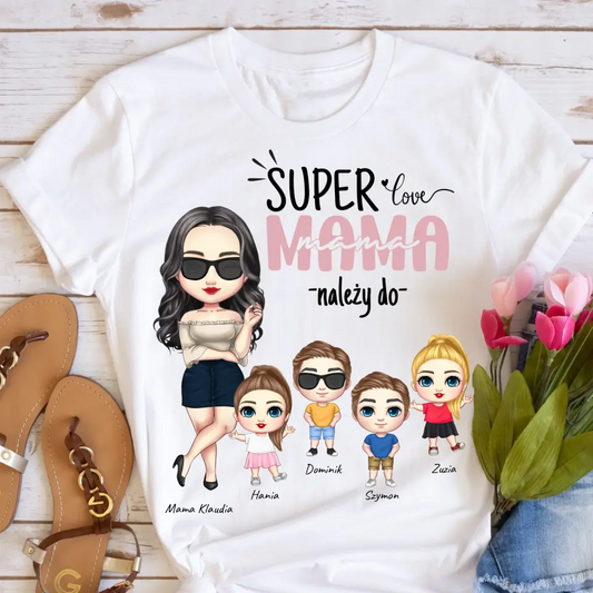 Koszulka dla mamy + 1-4 dzieci - Personalizowana (rodzinna - super mama) #254