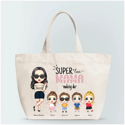 Torba personalizowana dla mamy i dzieci SUPER LOVE MAMA | rodzinny motyw #440