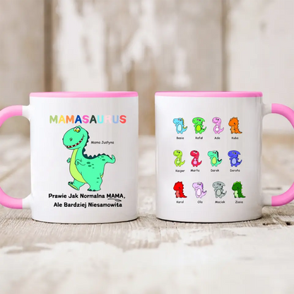 Kubek personalizowany dla mamy z dziećmi | motyw z kolorowymi dinozaurami #21