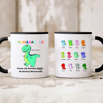 Kubek personalizowany dla mamy z dziećmi | motyw z kolorowymi dinozaurami #21