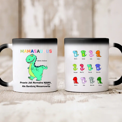 Kubek personalizowany dla mamy z dziećmi | motyw z kolorowymi dinozaurami #21