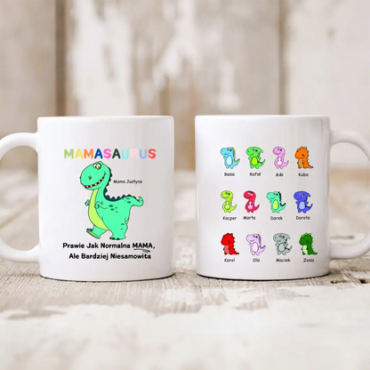 Kubek personalizowany dla mamy z dziećmi | motyw z kolorowymi dinozaurami #21