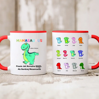 Kubek personalizowany dla mamy z dziećmi | motyw z kolorowymi dinozaurami #21