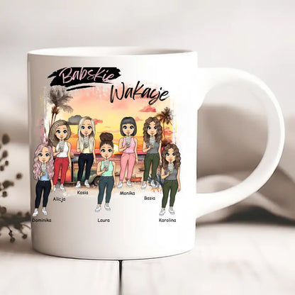 Kubek personalizowany dla przyjaciółek BABSKIE WAKACJE | wakacyjny motyw z palmami #2155