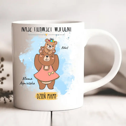 Kubek personalizowany dla mamy i dziecka NASZ PIERWSZY WSPÓLNY DZIEŃ MAMY | motyw z niedźwiedzicą #577