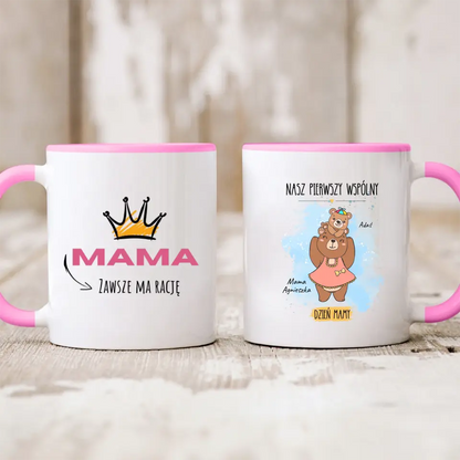 Kubek personalizowany dla mamy i dziecka NASZ PIERWSZY WSPÓLNY DZIEŃ MAMY | motyw z niedźwiedzicą #577
